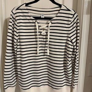 Old Navy Black and White Striped Lace-Up Sweatshirt